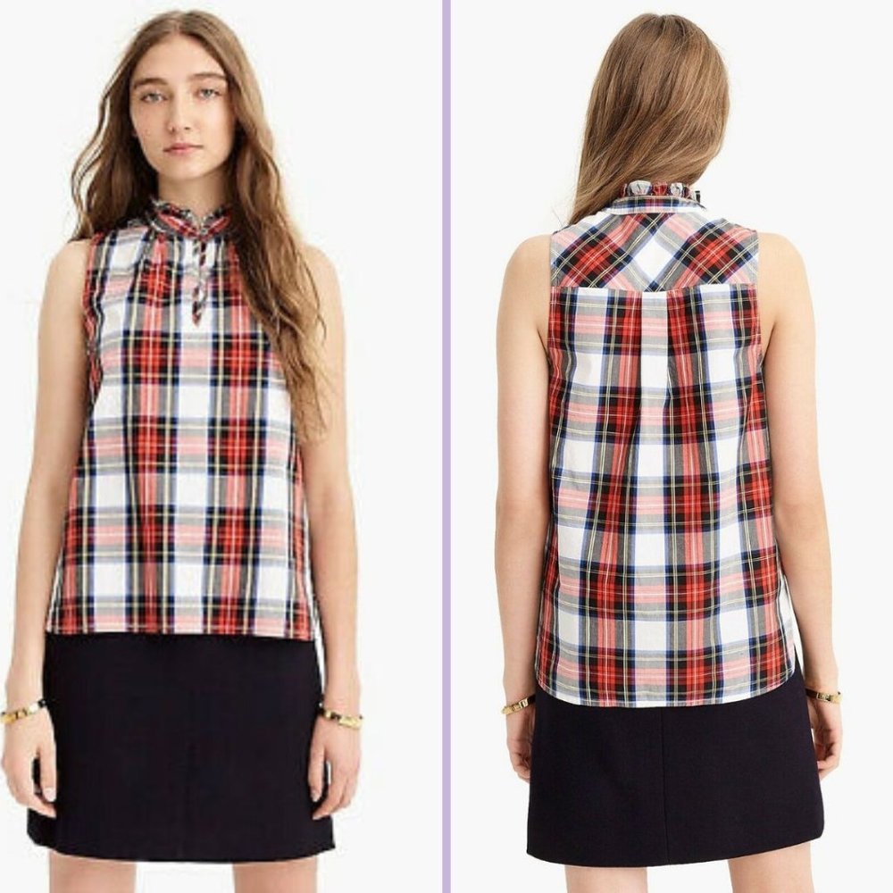 J.Crew Stewart Tartan Plaid Ruffle Sleeveless Top